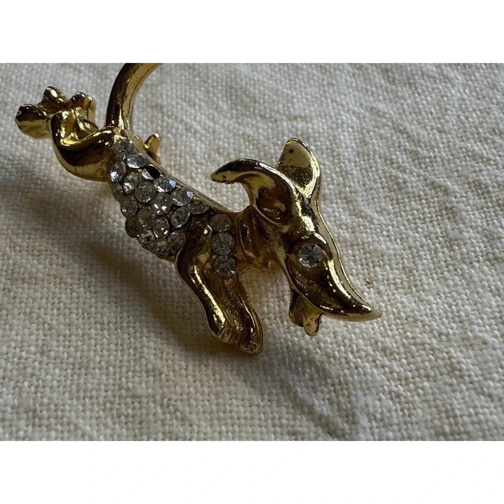 VTG Lisner Brooch Pin Running Dog Goldtone Rhinestone 1.5
